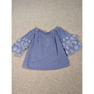Rebellion Again Shirt Top Womens L Tiered Bell Sleeve Off Shoulder Festival Boho